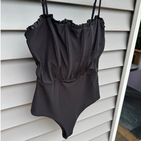 Princess Polly size 6 Cartia Black Structured Partially Sheer Bodysuit - Picture 6 of 14